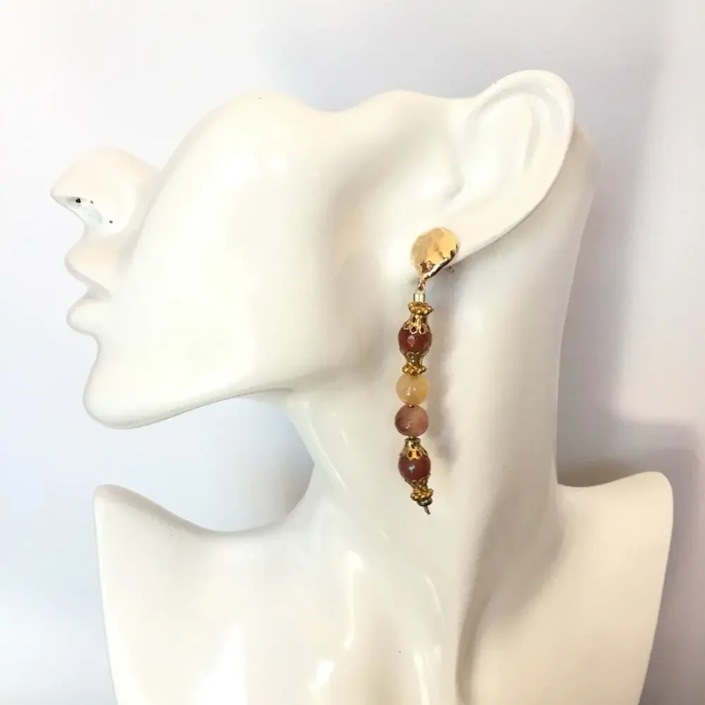 Artisan gold tone natural semi-prescious stone post earrings